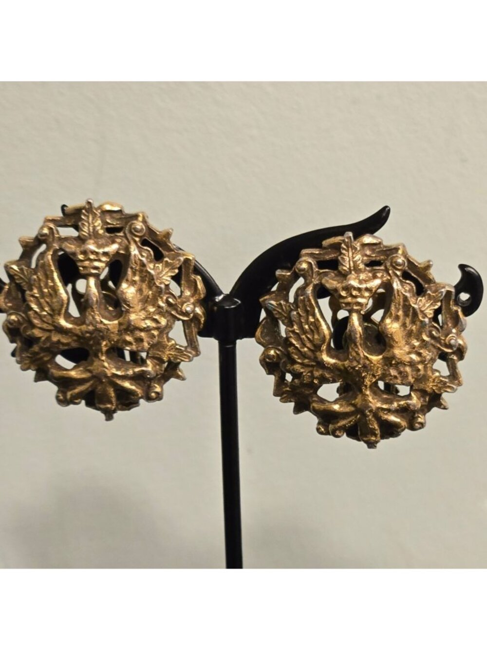 Coro Heraldic Crowned Eagle Vintage Clip-On Earrings Statement Jewelry Phoenix